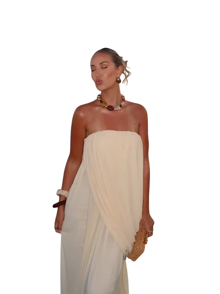 Isla | White Strapless Pleated Dress