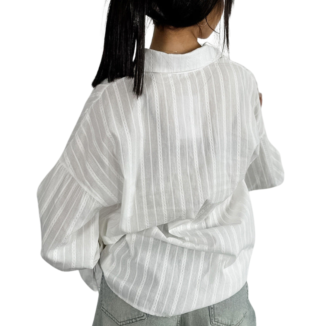Emma | Striped Blouse with Button Front and Tie Cuffs