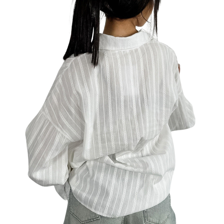 Emma | Striped Blouse with Button Front and Tie Cuffs