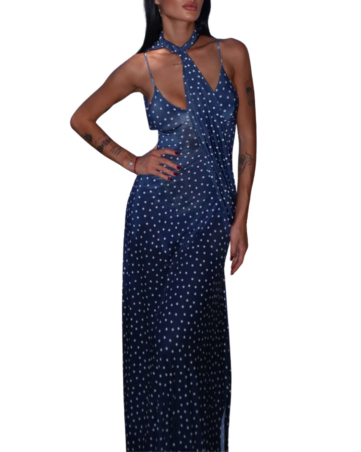 Helene | Polka Dot Dress with Scarf