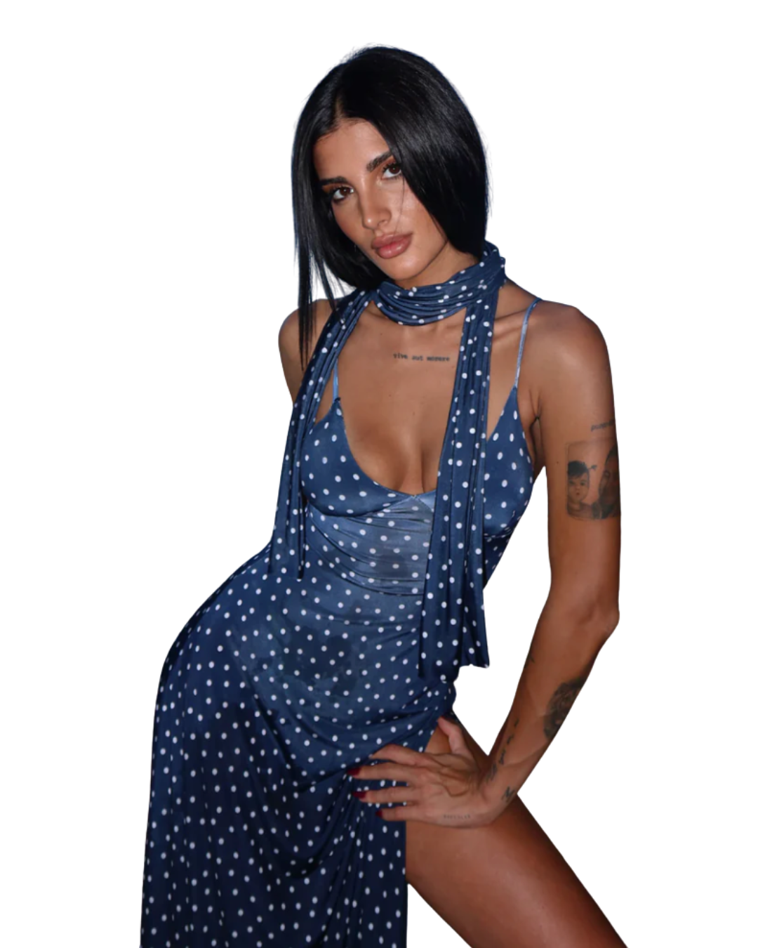 Helene | Polka Dot Dress with Scarf