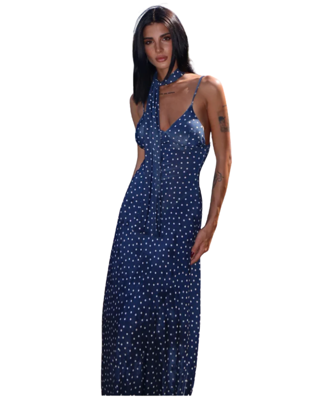 Helene | Polka Dot Dress with Scarf