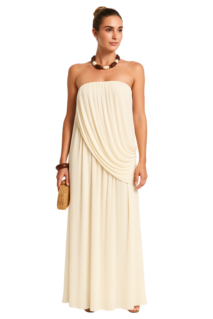 Isla | White Strapless Pleated Dress