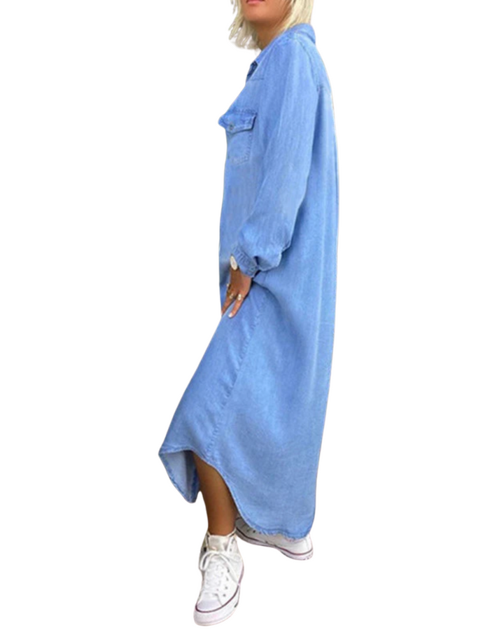 Lina - Long Sleeve Denim Maxi Dress
