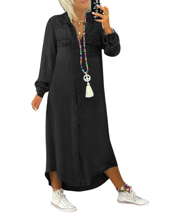 Lina - Long Sleeve Denim Maxi Dress