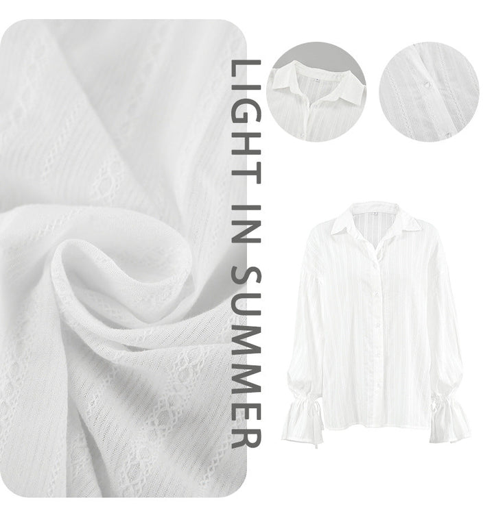 Emma | Striped Blouse with Button Front and Tie Cuffs