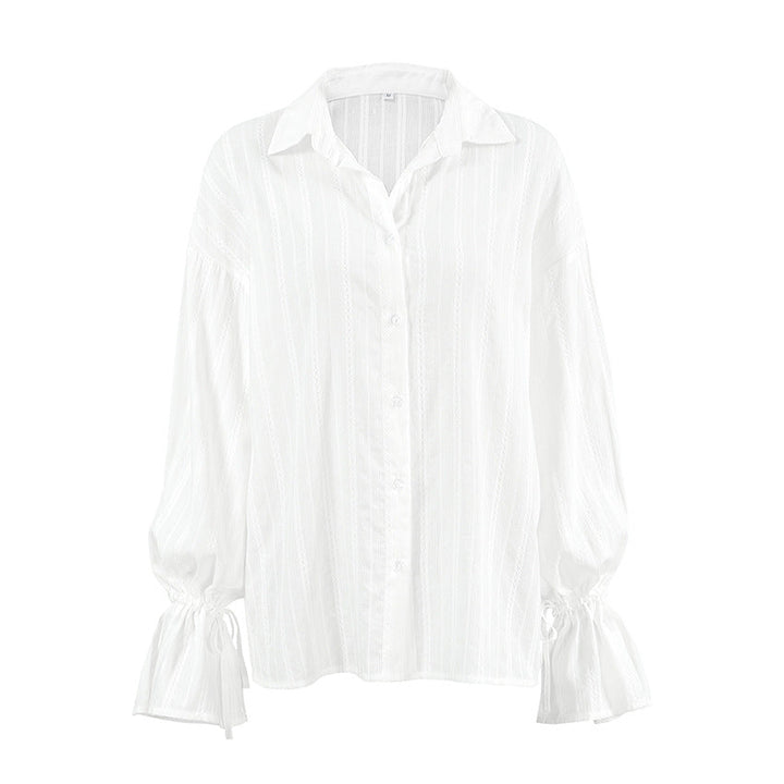Emma | Striped Blouse with Button Front and Tie Cuffs