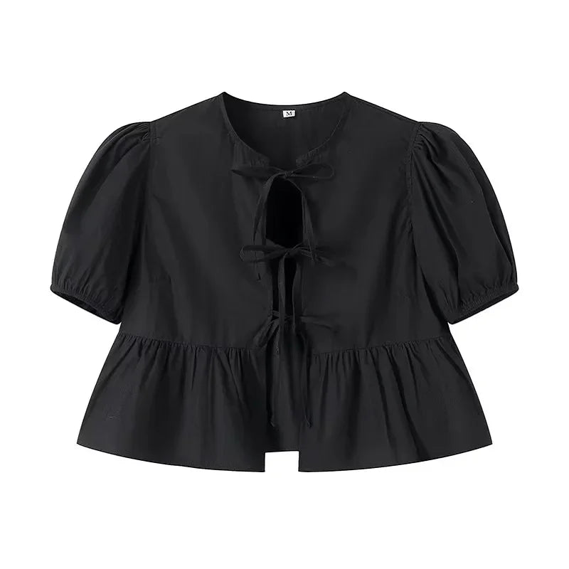 Meggy | Elegant Peplum Blouse with Front Bow
